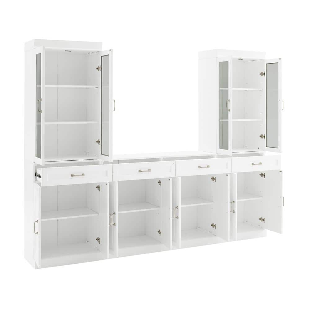 White 3-Piece Sideboard and Glass Door Pantry Set with Adjustable Shelves