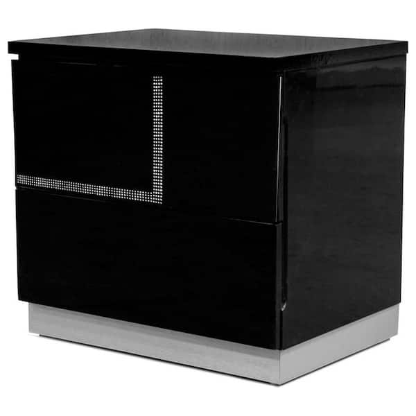 Best Master Furniture Barcelona 2 -Drawer 18 in. H x 21 in. W x 16 in. D Black Modern Glam Nightstand (Left Facing)