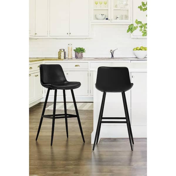 cozyman Abraham 30 in.Black Metal Counter Height Bar Stool Faux Leather Bucket Bar stool with Back Counter Stool Set of 2