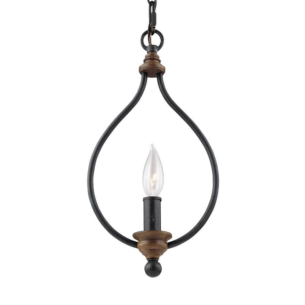Hartsville Colonial Mini-Pendant in Dark Weathered Zinc & Weathered Oak
