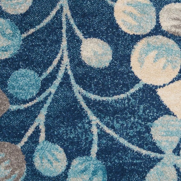 6' X 9' Navy Blue and Beige Botanical Leaves Area Rug