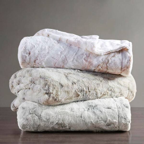 Vsmile 60 in. x 70 in. Natural Oversized Faux Fur Throw - Marble