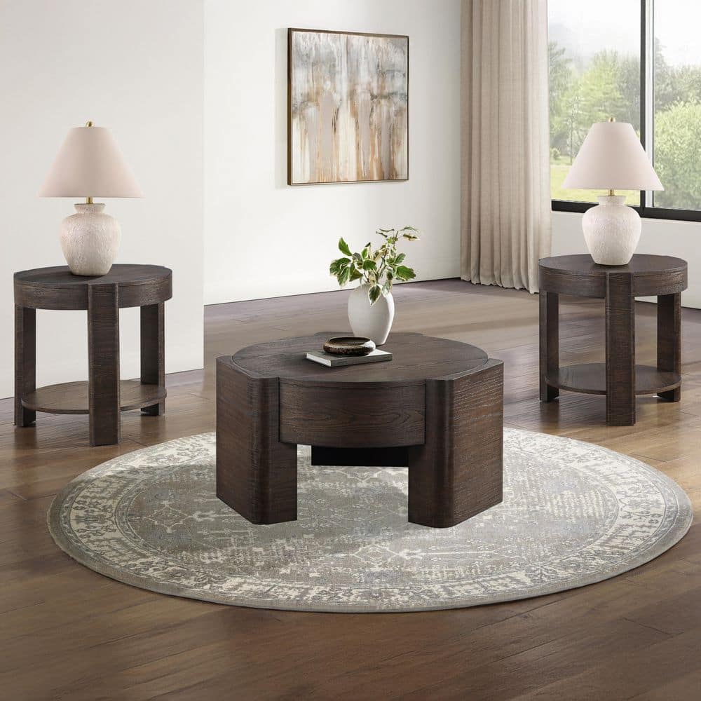 Salina 32 in. Brown Round Wood Coffee Table and 2 End Tables price history on PriceWatchPro