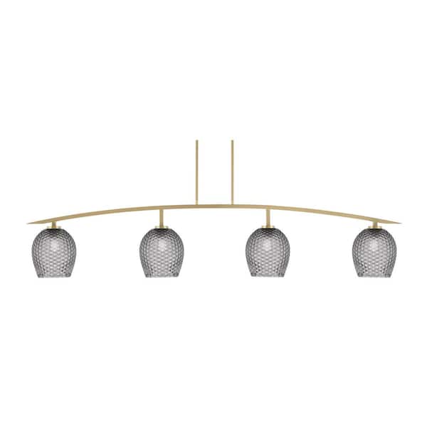 Unbranded Siena 4-Light New Age Brass Billiard Light with 7.5 in. Smoke Textured Glass Shades, no bulbs included