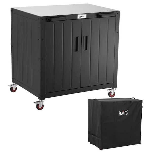 Stainless Steel L35. 4 in. x D 24 in.-Movable Outdoor Kitchen Cabinet Island with Cover