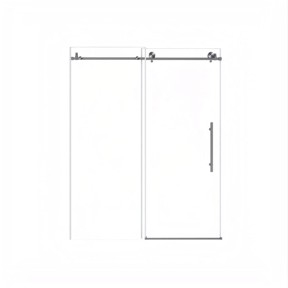 60 in. W x 76 in. H Sliding Frameless Shower Door in Brushed Nickel Finish with Clear Tempered Glass price history on PriceWatchPro