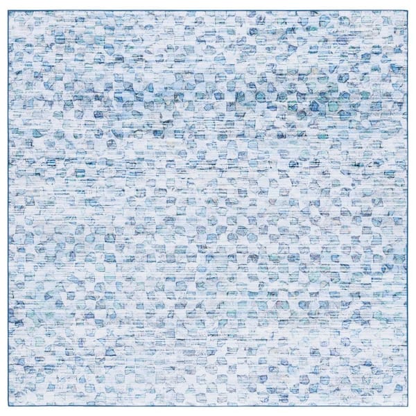 SAFAVIEH Tacoma Gray/Aqua 6 ft. x 6 ft. Machine Washable Cubed Marle Square Area Rug