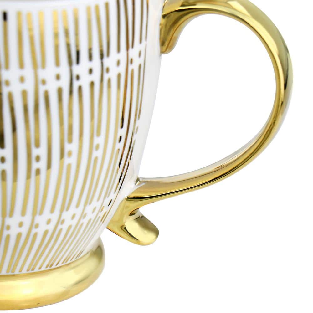 Gold Electroplated Fine Ceramic Mug Set, 4-Piece, White and Gold