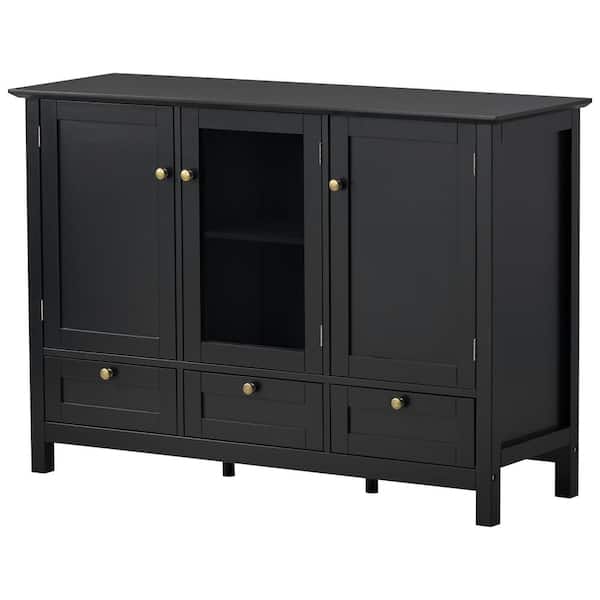 Unbranded 44.9 in. W x 14.8 in. D x 31.1 in. H Black Linen Cabinet with Acrylic Door and Adjustable Shelves
