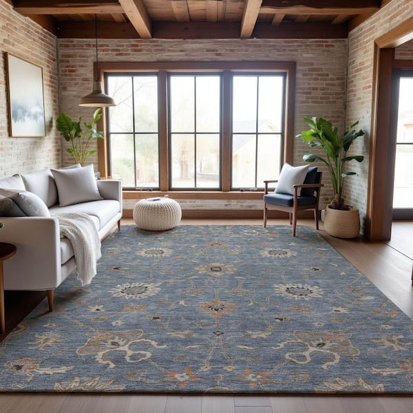 Mayfield Premium Machine Washable Abstract AMF1137 Denim 9 ft. x 12 ft. Area Rug