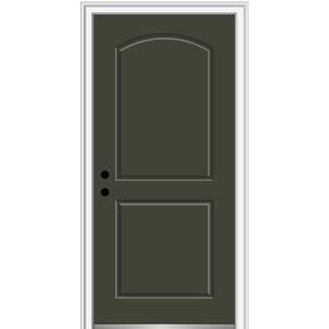 36 in. x 80 in. Right-Hand Inswing 2-Panel Archtop Classic Painted Fiberglass Smooth Prehung Front Door