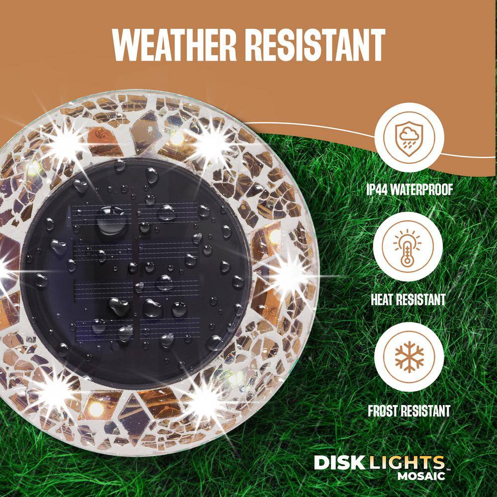 Tan Mosaic Solar Powered LED Pathway Disk Lights, 8-Pack