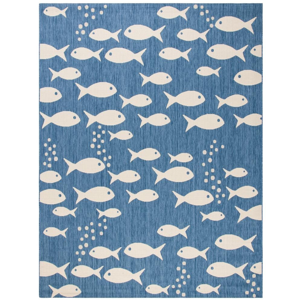 Courtyard Navy/Beige 9 ft. x 12 ft. Transitional Multi-Fish Solid Color Indoor/Outdoor Area Rug