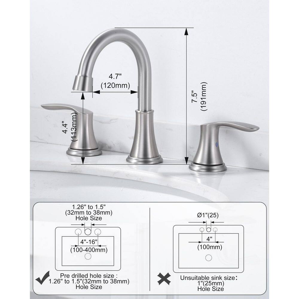 Brushed Nickel 8-Inch Widespread Double Handle Bathroom Faucet