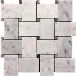 Gray 11 in. x 11 in. Basket Weave with Dot Polished Marble Mosaic Tile (4.20 sq. ft./Case)