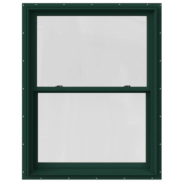 JELD-WEN 37.375 in. x 48 in. W-2500 Series Green Painted Clad Wood Double Hung Window w/ Natural Interior and Screen