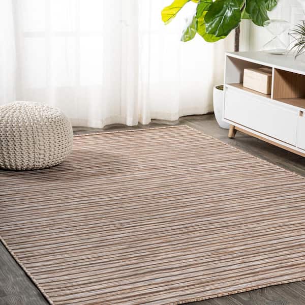 JONATHAN Y Finn Modern Farmhouse Pinstripe Natural/Brown 4 ft. x 6 ft. Indoor/Outdoor Area Rug