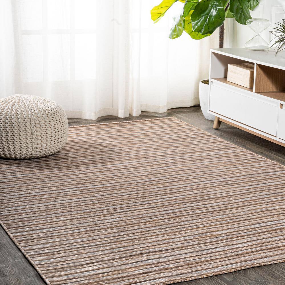 Heathered Stripes Brown/Natural 8' x 10' Synthetic Easy-Care Area Rug