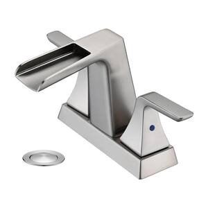 4 in. Centerset 2-Handle Mid Arc Bathroom Faucet with Pop-Up Drain in Brushed Nickel