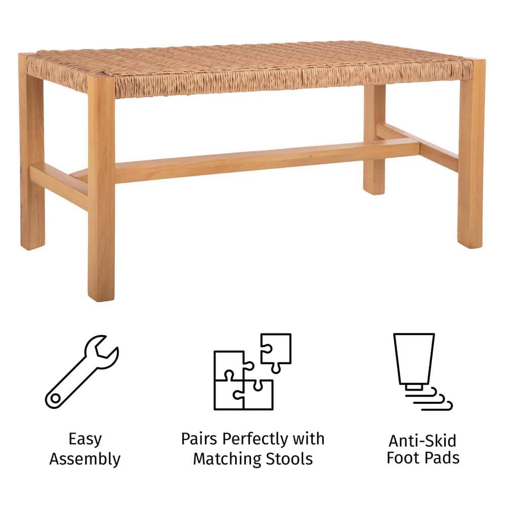 Newport 40-Inch Natural Wood Bench with Woven Rope Seat
