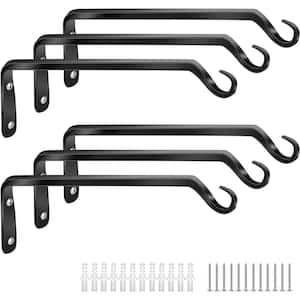 Garden 10 Plant Hanger Bracket - Forged Wrought Iron Powder-Coated Heavy-Duty Wall Hook (6-Pack)