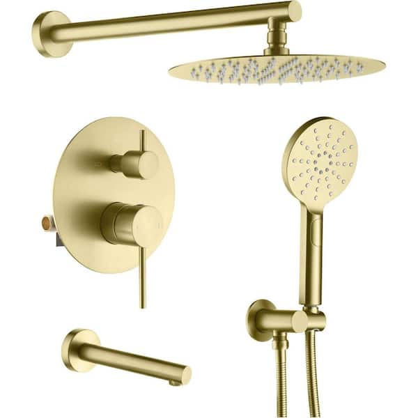Unbranded Single Handle 1-Spray Circular Shower Faucet 1.8 GPM with Pressure Balance in. Brushed Gold