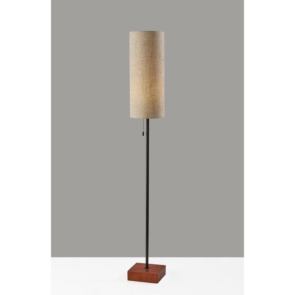 Modern Black and Walnut Floor Lamp with Textured Fabric Shade