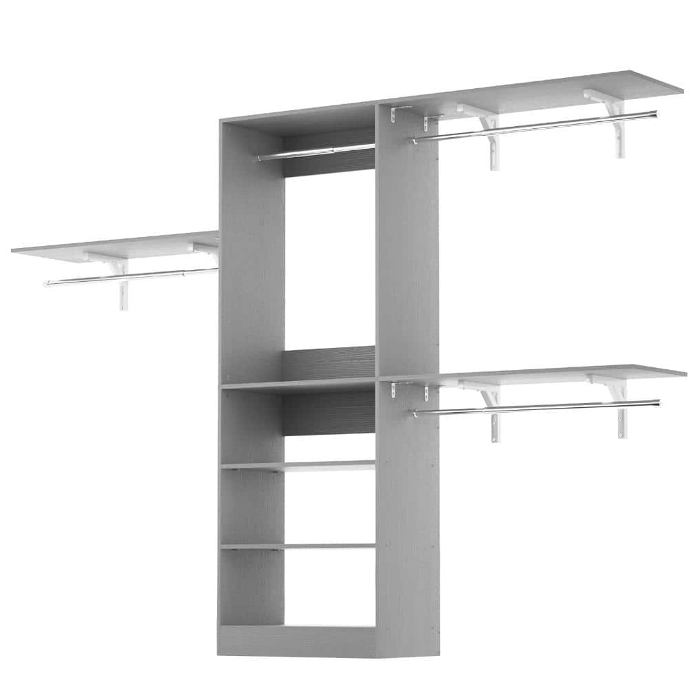58 in. W - 96 in. W Grey Reach-In Tower Wall Mount 8-Shelf Wood Closet System With 4 Hanging Rods price history on PriceWatchPro