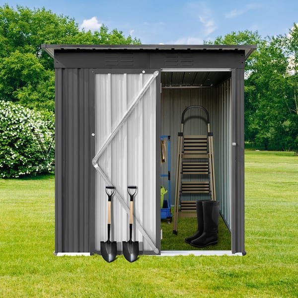 5 ft. W x 4 ft. D Outdoor Gray Galvanized Metal Storage Shed with Lockable Doors (20 sq. ft.)