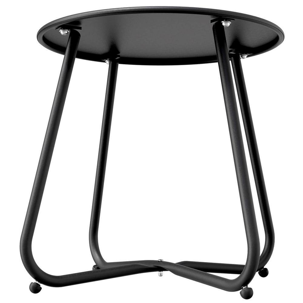 Black Round Steel Patio Side Table with Adjustable Feet