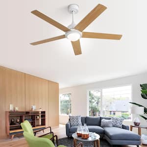 52 in. Indoor/Outdoor Modern White Downrod Ceiling Fan with LED Lights and Wall Control