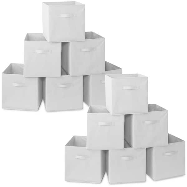 Casafield White 13 in. x 13 in. Fabric Collapsible Cubes Decorative Basket Storage Bins-Set of 12
