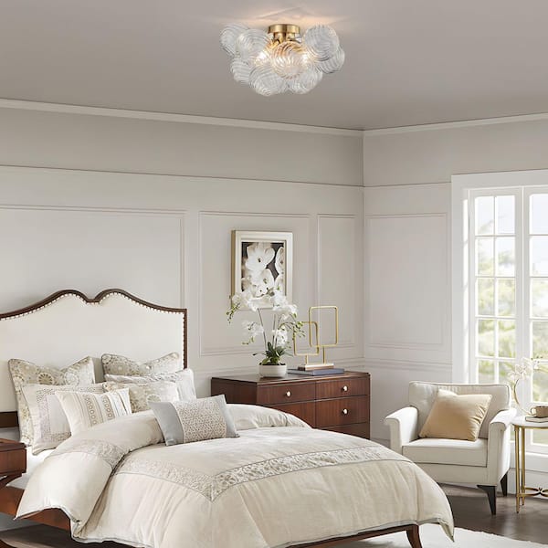 TinHon 18.5 in. Gold Flush Mount Ceiling Light w/ 13-Swirl Glass