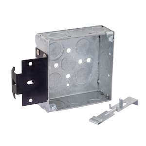 4 in. W x 1-1/2 in. D Steel Metallic Square Electrical Box with Nine 1/2 in. Ko, 3 CKo and Metal Stud Bracket (1-Pack)