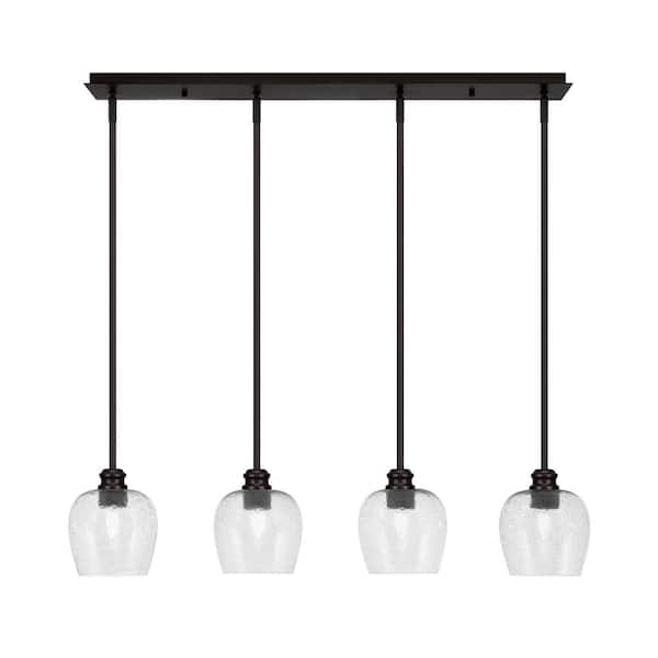 Unbranded Albany 60-Watt 4-Light Espresso Linear Pendant Light with Smoke Bubble Glass Shades and No Bulbs Included