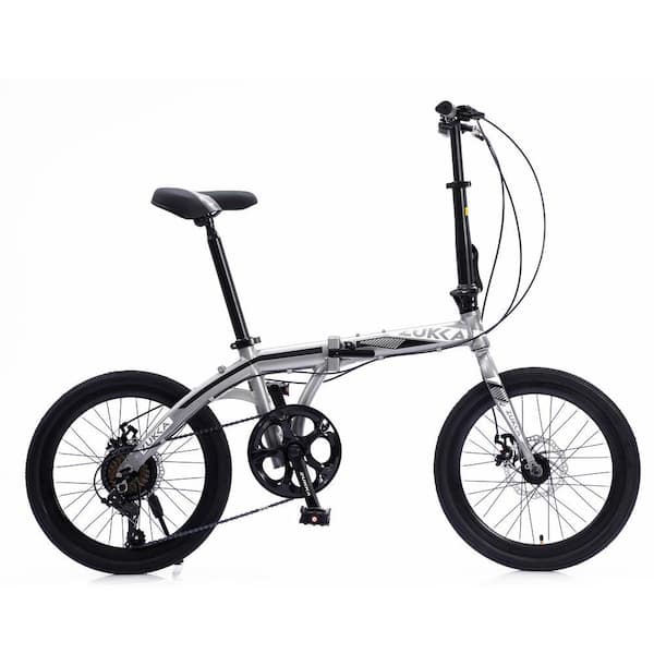 Cesicia 20 in. Silver Aluminum Folding City Bike with 8 Speed
