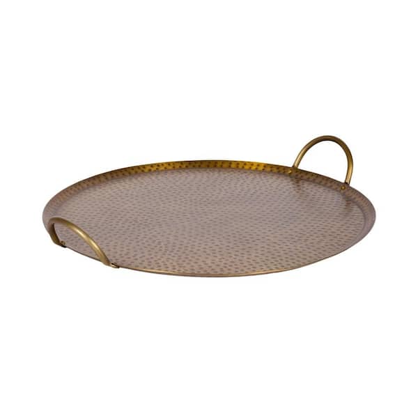 Sanzo 16 in. W x 3 in. H x 16 in. D Round Gold Metal Decorative Serving Tray