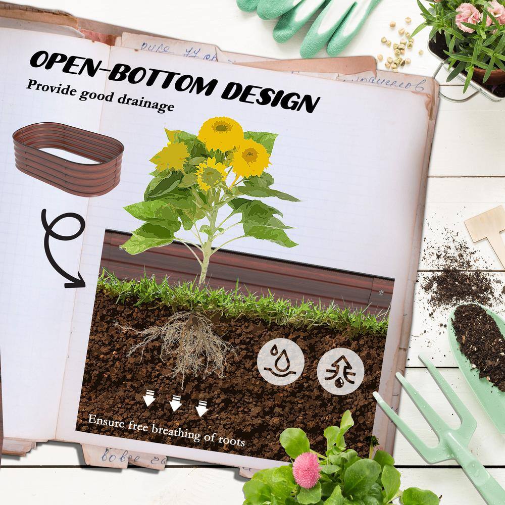 Brown Galvanized Steel Raised Garden Bed Planter Box with Safety Edging