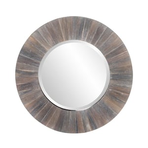 Small Round Dark Brown Stain Beveled Glass Casual Mirror (18 in. H x 18 in. W)
