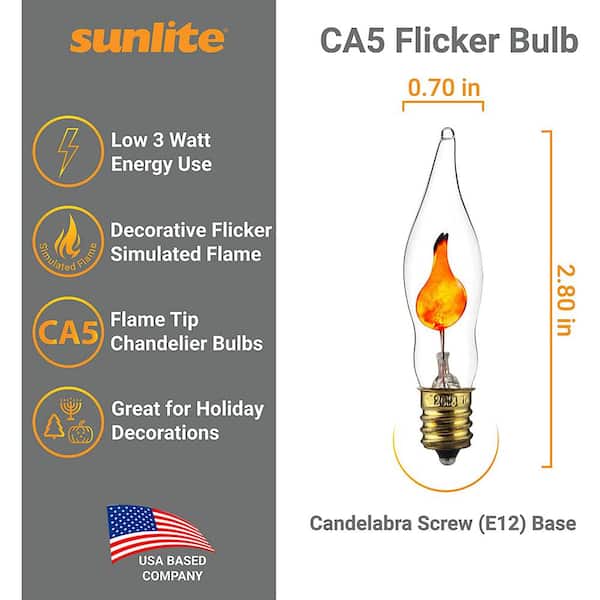 FLICKER FLAME BULB ~ CANDELABRA BASE ~ LOT of 10 or 25 ~ E12 Base ~ by PLD