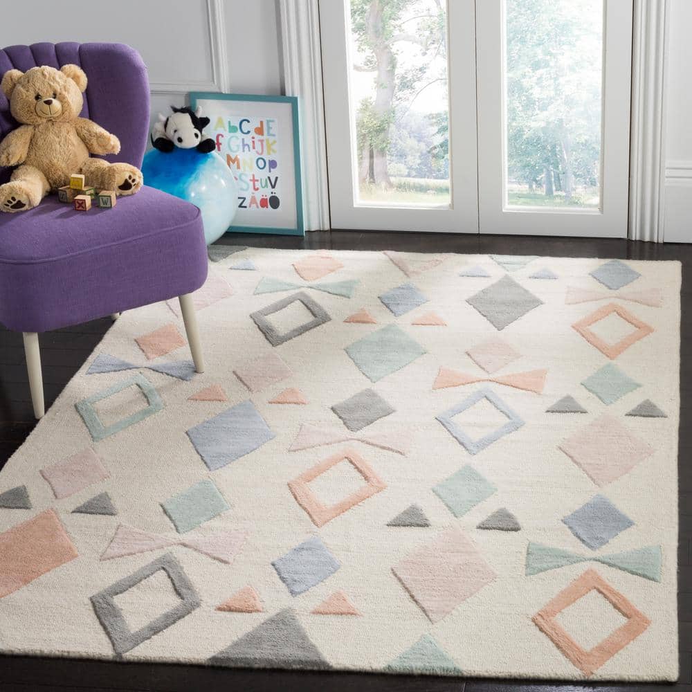 Handmade Ivory Wool Tufted Kids Playroom Rug 5' x 7'