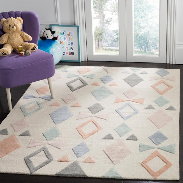 Kids Ivory/Multi 6 ft. x 9 ft. Solid Geometric Area Rug