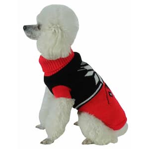 Large Red and Black Snow Flake Cable-Knit Ribbed Fashion Turtle Neck Dog Sweater