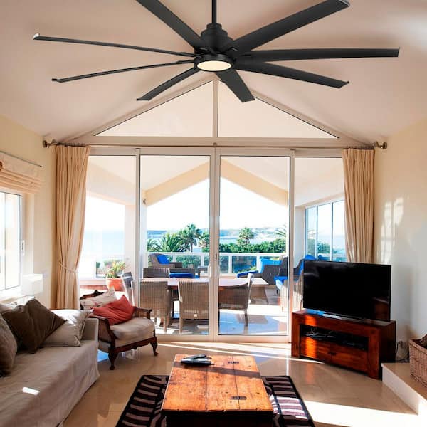 72 in. Torrent Indoor/Covered Outdoor Matte Black Downrod Ceiling Fan with Adjustable LED Light, DC Motor, and Remote