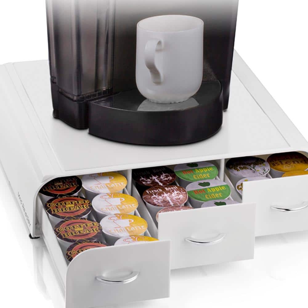 White and Chrome Coffee Pod Drawer Organizer for 42 Capsules