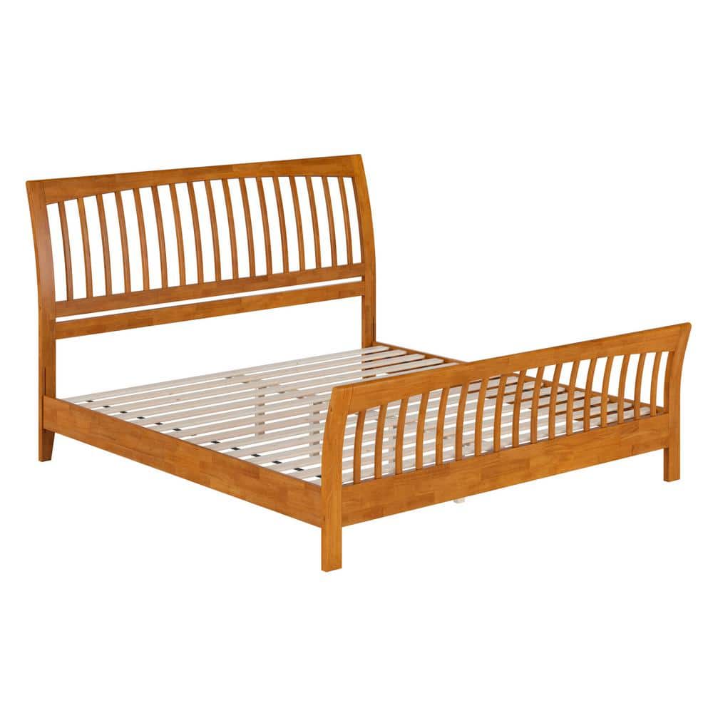 Orleans King Light Toffee Wood Platform Bed with Slatted Headboard