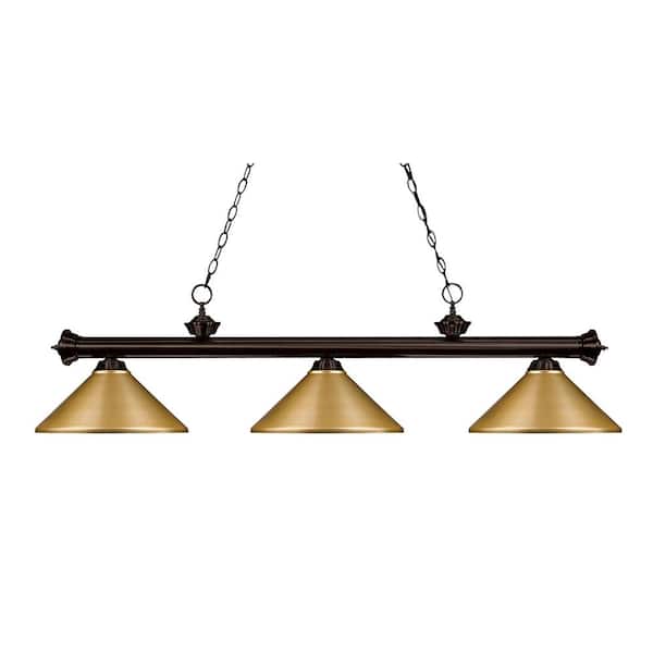 Unbranded Riviera 3-Light Bronze With Metal Satin Gold Shade Billiard Light With No Bulbs Included