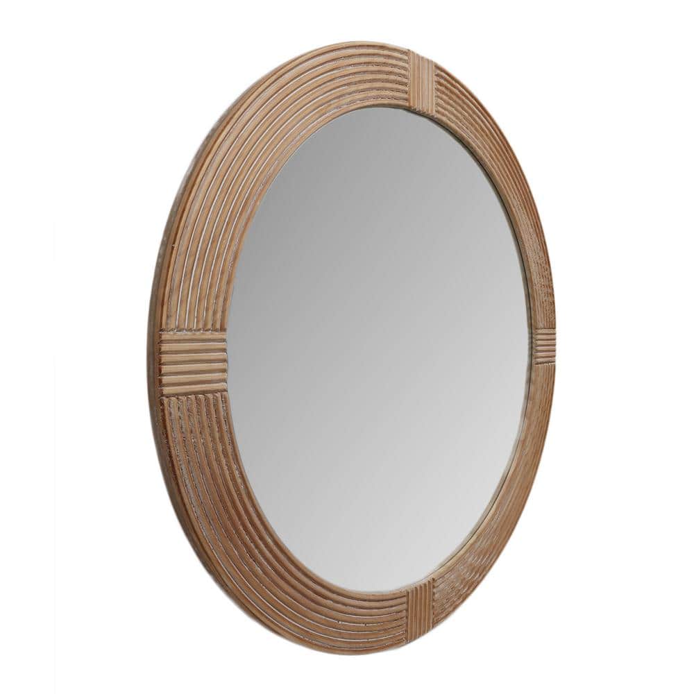 31.5" Round Natural Wood Framed Decorative Mirror