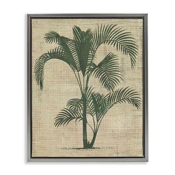 Stupell Industries Palm on Woven Pattern by June Erica Vess Gray Floater Frame Nature Graphic Art Print 21 in. x 17 in.