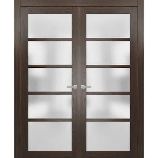 Sartodoors 60 in. x 96 in. 2 Panel Chocolate Ash Finished MDF Sliding Door with Hardware